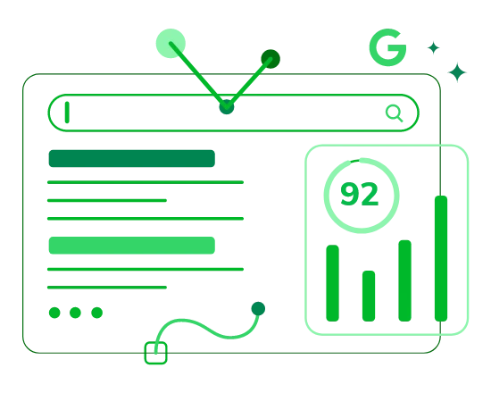 ideal seo score of 92 on a website icon