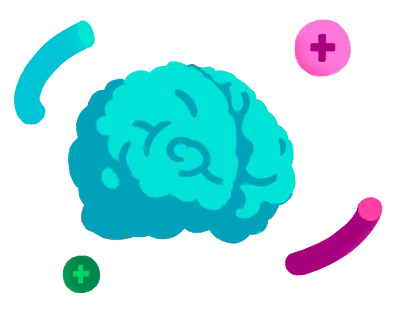 cerebro azul con ideas alrededor