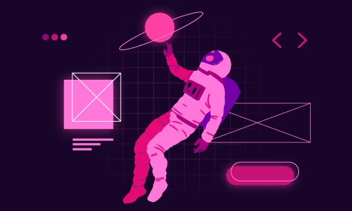 banner de desarrollo persona con traje de astronauta tocando un planeta