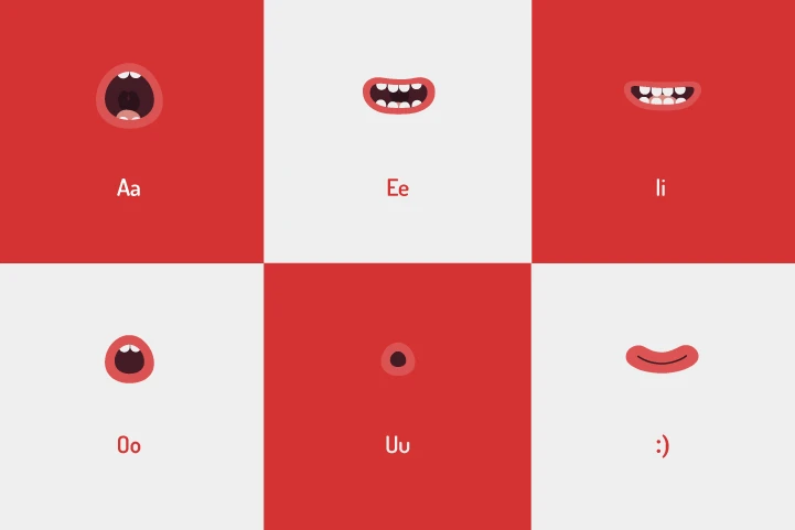 vowels illustrated by lingo plaza