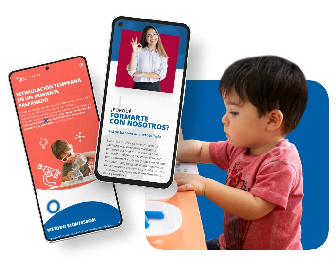 montessori school pages seen from a tablet along with a child playing with play dough