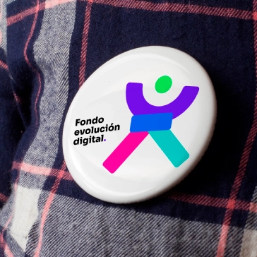 brooch with the logo of the digital evolution fund