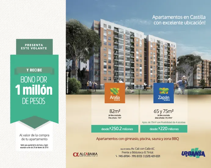 anuncio de urbansa en donde promocionan apartamentos en alcabama