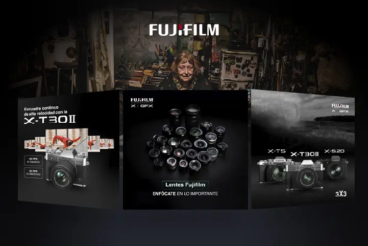 anuncios en redes sociales de camaras y lentes fujifilm