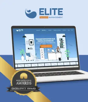 pagina principal del sitio web de elite junto con el logo de web exellence awards