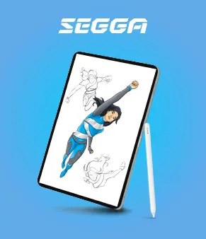 drawing of the superheroine segga made on a tablet