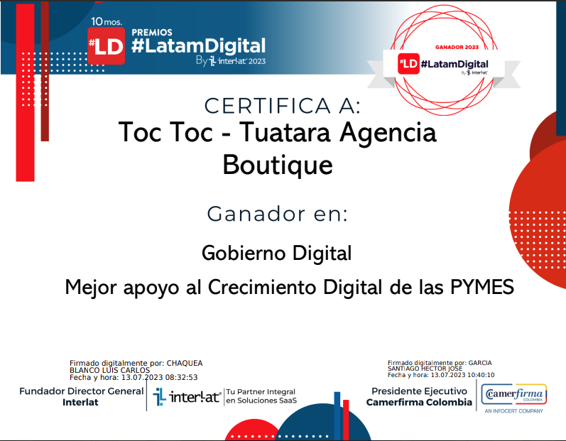 premio a tuatara por servicios de marketing para pymes