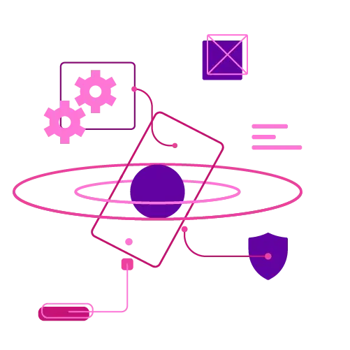 Ilustración sobre la integración de servicios de mantenimiento y gestión web conectados a un dispositivo móvil, reflejando el rol de un webmaster.